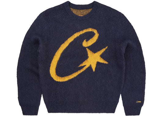 Pull Corteiz C-Star Bleu Marine Et Jaune