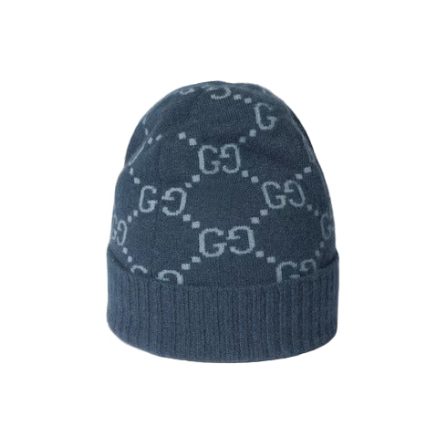 Bonnet Et Écharpe en jacquard de cachemire GG en Bleu Marine