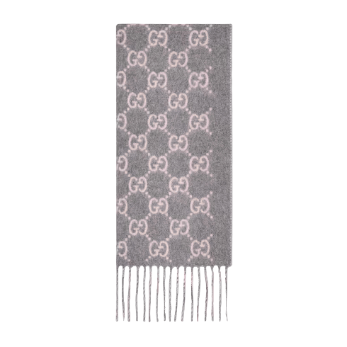 Bonnet Et Écharpe en jacquard de cachemire GG en Gris Claire