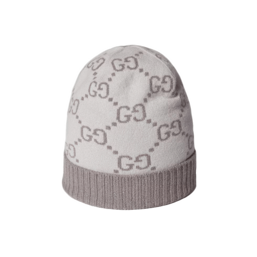 Bonnet Et Écharpe en jacquard de cachemire GG en Gris Claire