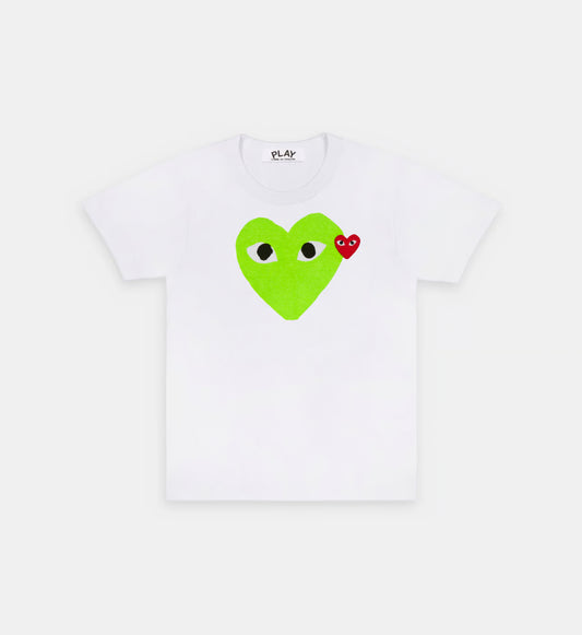 T-Shirt CDG Blanc Et Vert Fluo